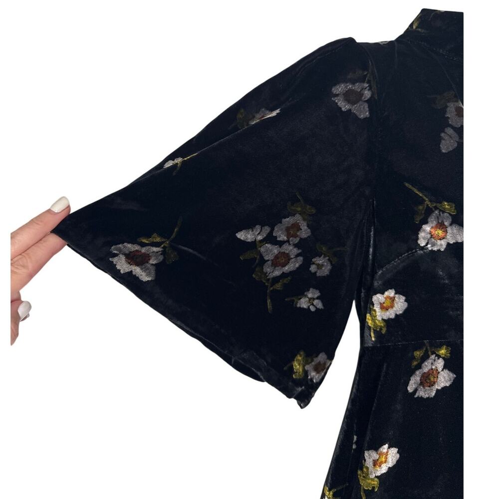Free People Be My Baby Velvet A-Line Mini‎ Dress Black Floral Size 4 - Picture 13 of 13
